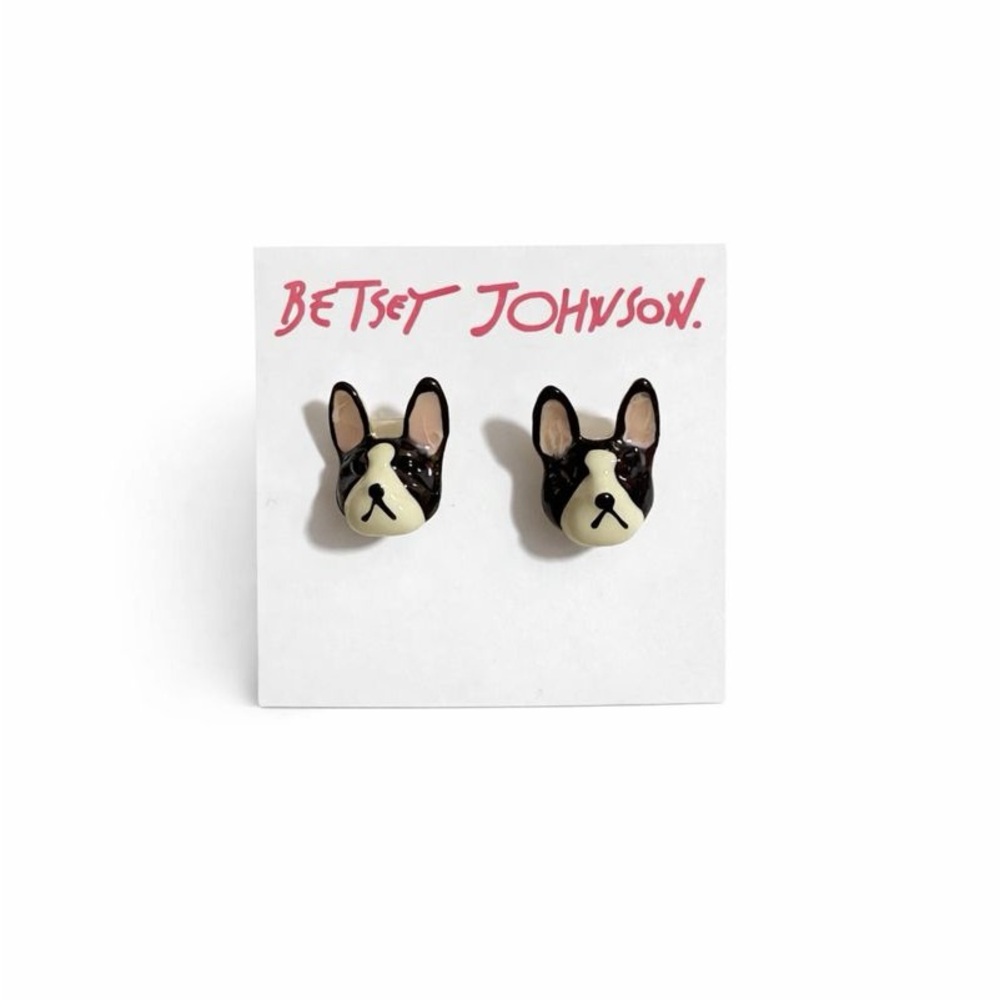 SOLD Betsey Johnson Black and Cream Boston Terrier Dog Earrings